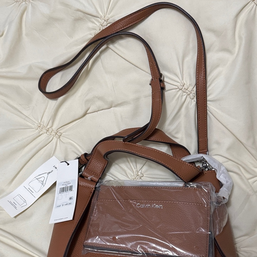 Calvin Klein Pebbled Leather Satchel in Brown - Picture 3 of 6